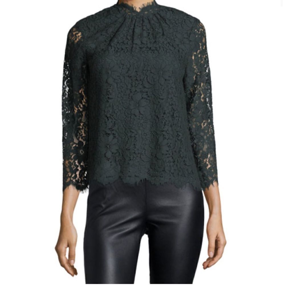 JOIE Freyda Green Mock-Neck Lace Top Blouse - Size Small / S